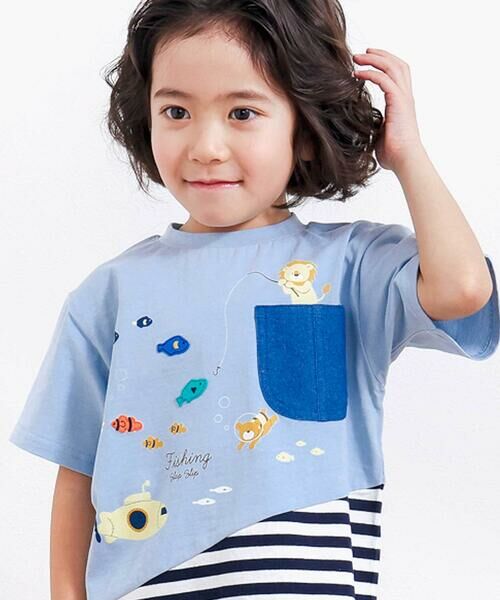 SLAP SLIP / スラップ スリップ Tシャツ | 恐竜アニマルうみのいきものデニムポケット付き切り替えTシャツ(80~130cm) | 詳細2