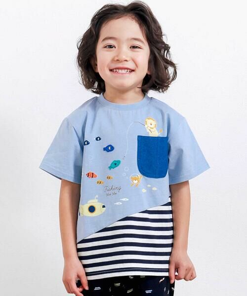 SLAP SLIP/スラップ スリップ 恐竜アニマルうみのいきものデニムポケット付き切り替えTシャツ(80~130cm) ブルー 120cm SLAP SLIP/スラップ スリップ 恐竜アニマルうみのいきものデニムポケット付き切り替えTシャツ(80~130cm) ブルー 120cm