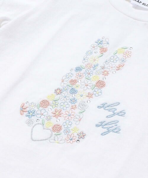 SLAP SLIP / スラップ スリップ Tシャツ | アニマルウサギフロント刺しゅうホットフィックスモチーフ肩レース半袖Tシャツ(80~130cm) | 詳細10