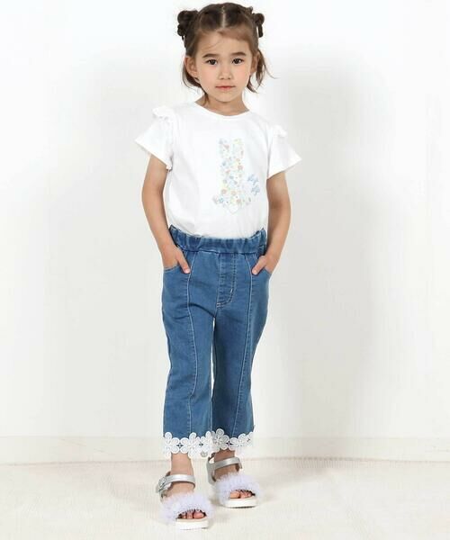 SLAP SLIP / スラップ スリップ Tシャツ | アニマルウサギフロント刺しゅうホットフィックスモチーフ肩レース半袖Tシャツ(80~130cm) | 詳細2