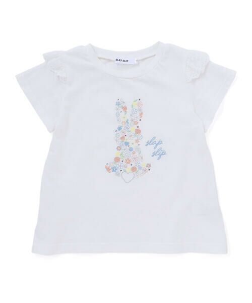 SLAP SLIP / スラップ スリップ Tシャツ | アニマルウサギフロント刺しゅうホットフィックスモチーフ肩レース半袖Tシャツ(80~130cm) | 詳細5