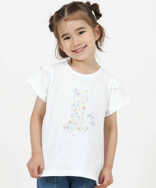 SLAP SLIP/スラップ スリップ アニマルウサギフロント刺しゅうホットフィックスモチーフ肩レース半袖Tシャツ(80~130cm) ホワイト 100cm SLAP SLIP/スラップ スリップ アニマルウサギフロント刺しゅうホットフィックスモチーフ肩レース半袖Tシャツ(80~130cm) ホワイト 100cm
