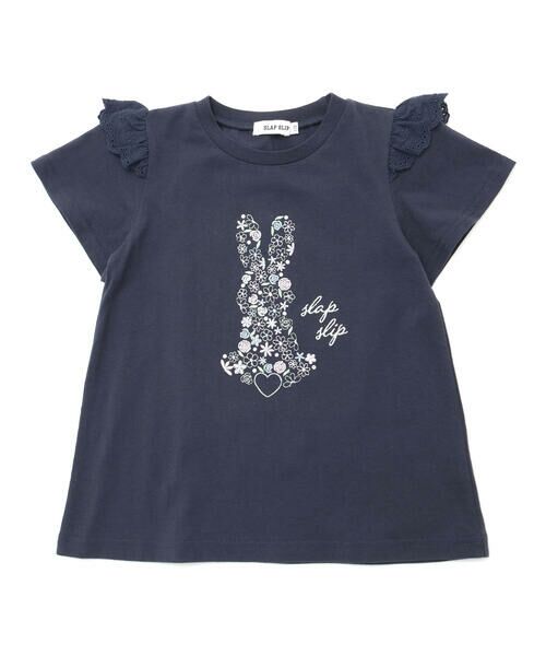 SLAP SLIP / スラップ スリップ Tシャツ | アニマルウサギフロント刺しゅうホットフィックスモチーフ肩レース半袖Tシャツ(80~130cm) | 詳細13