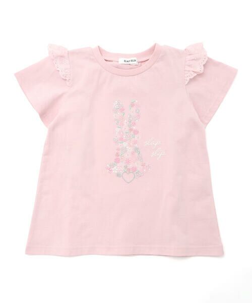 SLAP SLIP / スラップ スリップ Tシャツ | アニマルウサギフロント刺しゅうホットフィックスモチーフ肩レース半袖Tシャツ(80~130cm) | 詳細19