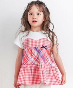 SLAP SLIP / スラップ スリップ Tシャツ | 【お揃い】リボン付きダブルガーゼチェックティアード切り替えTシャツ(80~130cm)