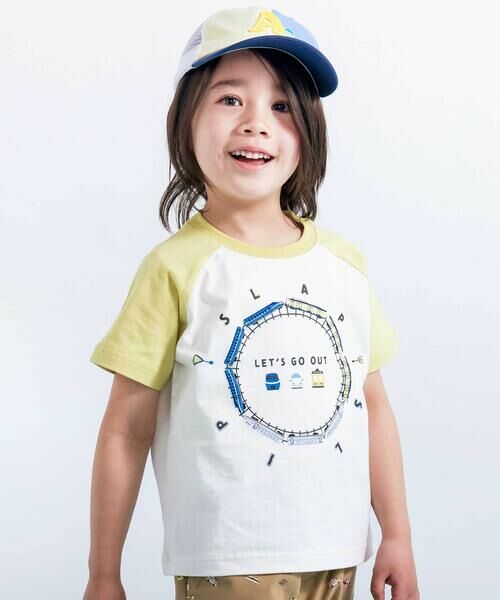SLAP SLIP/スラップ スリップ レールぐるぐる電車刺しゅうラグランTシャツ(80~130cm) イエロー 90cm SLAP SLIP/スラップ スリップ レールぐるぐる電車刺しゅうラグランTシャツ(80~130cm) イエロー 90cm