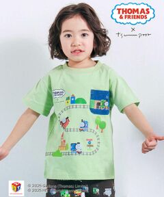 【きかんしゃトーマス×つむぱぱ×SLAPSLIP】胸ポケット付きみんななかよしゴトゴトレールプリントTシャツ(80~120cm)