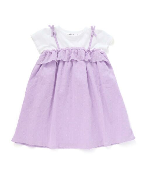 SLAP SLIP/スラップ スリップ 【お揃い】肩リボンドッキングワンピース(80~130cm) パープル 130cm SLAP SLIP/スラップ スリップ 【お揃い】肩リボンドッキングワンピース(80~130cm) パープル 130cm