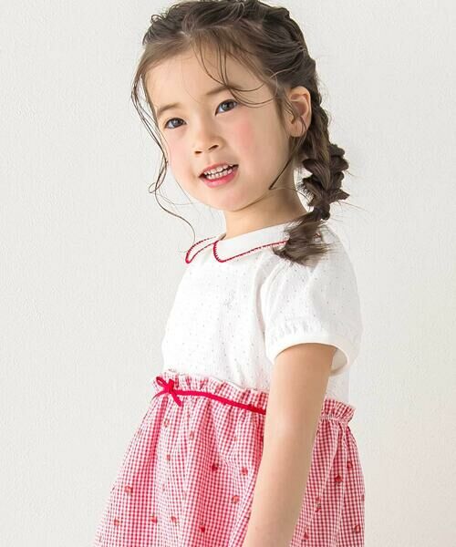 SLAP SLIP / スラップ スリップ ミニ丈・ひざ丈ワンピース | 【お揃い】襟付きパフスリーブイチゴレモンフルーツ柄チェック切り替えワンピース(80~130cm) | 詳細2