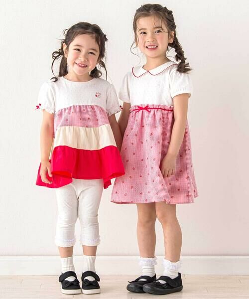 SLAP SLIP / スラップ スリップ ミニ丈・ひざ丈ワンピース | 【お揃い】襟付きパフスリーブイチゴレモンフルーツ柄チェック切り替えワンピース(80~130cm) | 詳細5