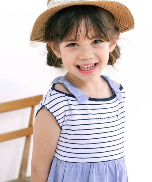 SLAP SLIP / スラップ スリップ ミニ丈・ひざ丈ワンピース | 【お揃い】肩リボンボーダー柄ワンピース(80~130cm) | 詳細5