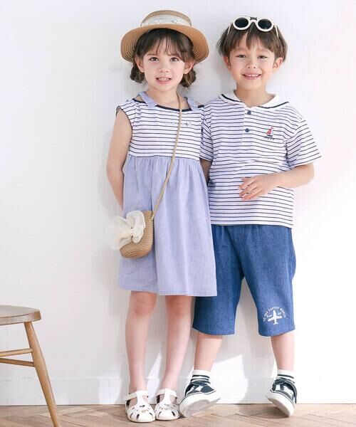 SLAP SLIP / スラップ スリップ ミニ丈・ひざ丈ワンピース | 【お揃い】肩リボンボーダー柄ワンピース(80~130cm) | 詳細6