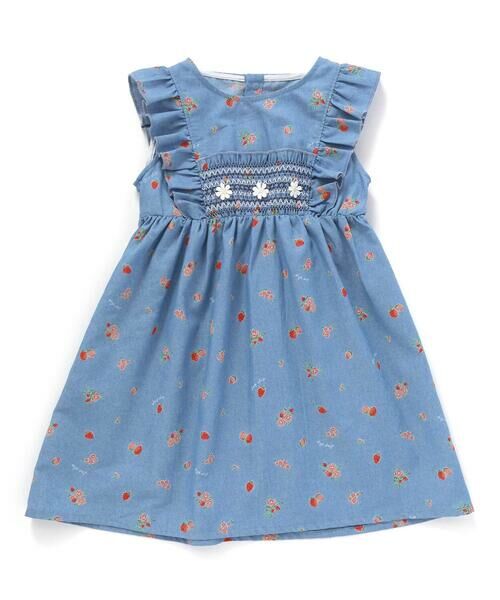 SLAP SLIP / スラップ スリップ ミニ丈・ひざ丈ワンピース | 【お揃い】デニムチェックイチゴ×お花プリントスモッキングワンピース(80~130cm) | 詳細15