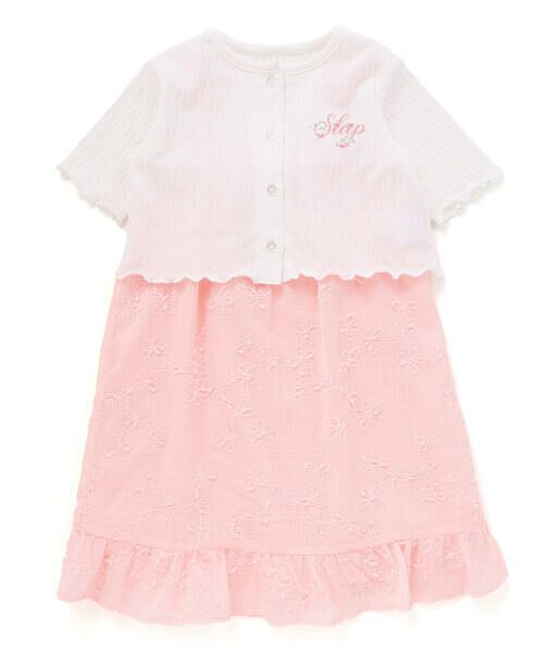 SLAP SLIP / スラップ スリップ ミニ丈・ひざ丈ワンピース | お花刺しゅうカーディガン+肩リボンキャミソールワンピース2点セット(90~130cm) | 詳細1