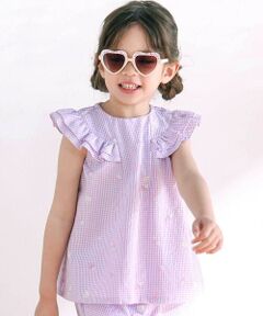 SLAP SLIP / スラップ スリップ シャツ・ブラウス | 【お揃い】カラフルスイーツ刺しゅう風発泡プリント柄肩フリルチュニック(80~130cm)