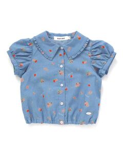 SLAP SLIP / スラップ スリップ シャツ・ブラウス | 【お揃い】デニムイチゴ×お花プリントセーラー襟パフスリーブトップス(80~130cm)