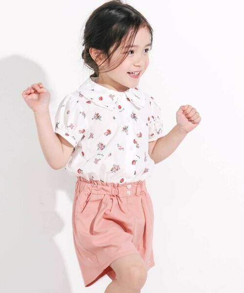 SLAP SLIP / スラップ スリップ シャツ・ブラウス | 【お揃い】デニムイチゴ×お花プリントセーラー襟パフスリーブトップス(80~130cm) | 詳細2