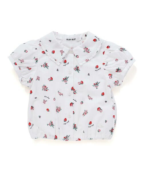 SLAP SLIP / スラップ スリップ シャツ・ブラウス | 【お揃い】デニムイチゴ×お花プリントセーラー襟パフスリーブトップス(80~130cm) | 詳細3