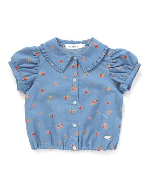 SLAP SLIP / スラップ スリップ シャツ・ブラウス | 【お揃い】デニムイチゴ×お花プリントセーラー襟パフスリーブトップス(80~130cm) | 詳細5