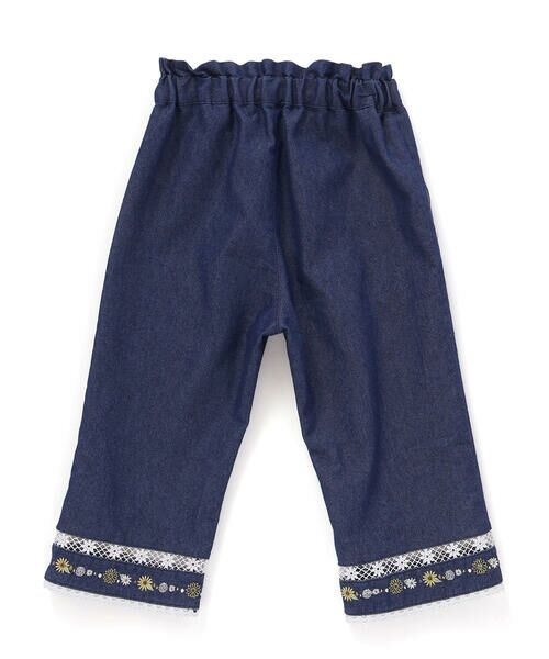 SLAP SLIP / スラップ スリップ デニムパンツ | ウエストリボン裾レースお花シェル刺しゅう7分丈パンツ(90~130cm) | 詳細1