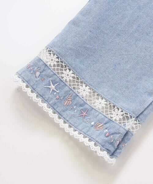 SLAP SLIP / スラップ スリップ デニムパンツ | ウエストリボン裾レースお花シェル刺しゅう7分丈パンツ(90~130cm) | 詳細10
