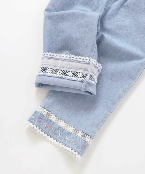 SLAP SLIP / スラップ スリップ デニムパンツ | ウエストリボン裾レースお花シェル刺しゅう7分丈パンツ(90~130cm) | 詳細11