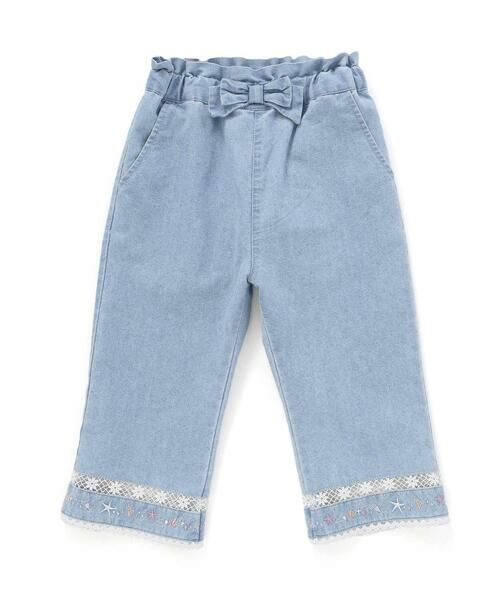 SLAP SLIP / スラップ スリップ デニムパンツ | ウエストリボン裾レースお花シェル刺しゅう7分丈パンツ(90~130cm) | 詳細6
