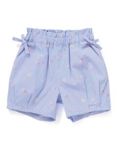 SLAP SLIP / スラップ スリップ ショート・ハーフ・半端丈パンツ | 【お揃い】カラフルスイーツ刺しゅう風発泡プリント柄サイドリボン裾タックショートパンツ(90~130cm)