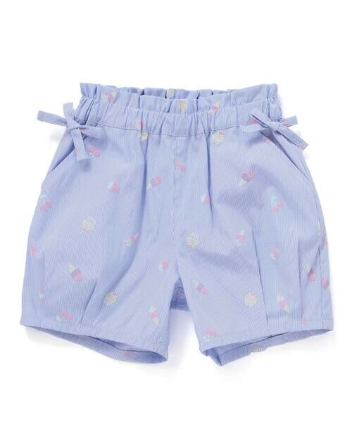 SLAP SLIP / スラップ スリップ ショート・ハーフ・半端丈パンツ | 【お揃い】カラフルスイーツ刺しゅう風発泡プリント柄サイドリボン裾タックショートパンツ(90~130cm) | 詳細1