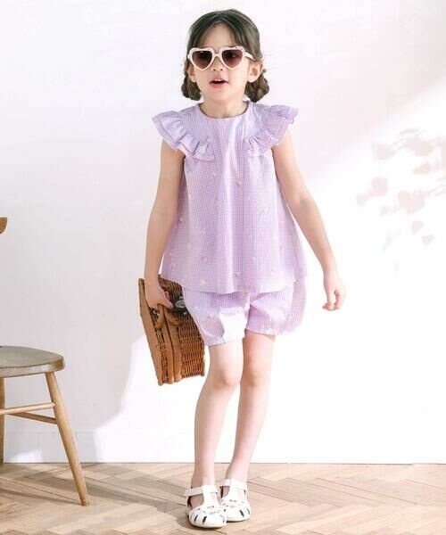 SLAP SLIP / スラップ スリップ ショート・ハーフ・半端丈パンツ | 【お揃い】カラフルスイーツ刺しゅう風発泡プリント柄サイドリボン裾タックショートパンツ(90~130cm) | 詳細6