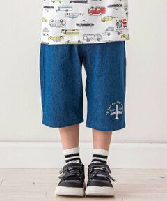 SLAP SLIP / スラップ スリップ ショート・ハーフ・半端丈パンツ | 飛行機くるま裾刺しゅうデニムヒッコリー5.5分丈パンツ(80~130cm)