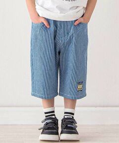 SLAP SLIP / スラップ スリップ ショート・ハーフ・半端丈パンツ | 飛行機くるま裾刺しゅうデニムヒッコリー5.5分丈パンツ(80~130cm)