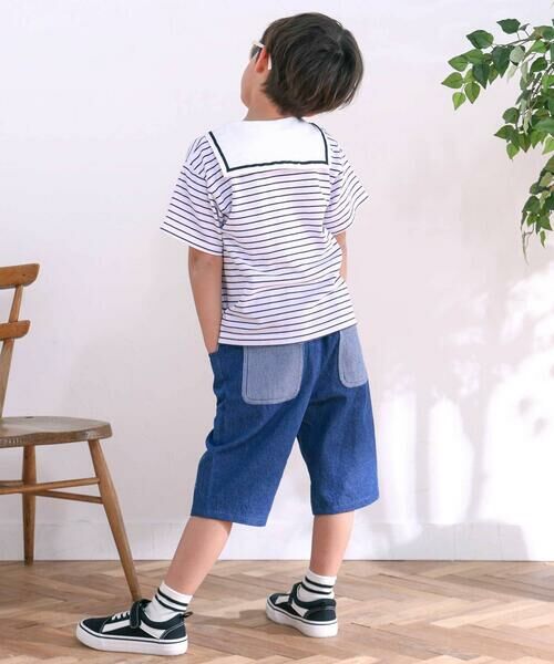 SLAP SLIP / スラップ スリップ ショート・ハーフ・半端丈パンツ | 飛行機くるま裾刺しゅうデニムヒッコリー5.5分丈パンツ(80~130cm) | 詳細2