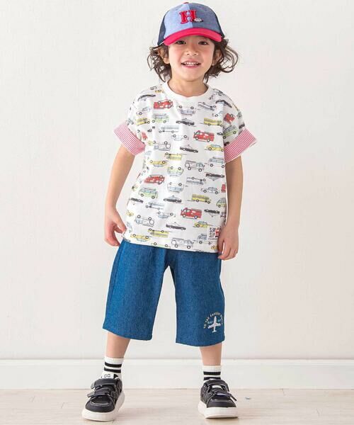 SLAP SLIP / スラップ スリップ ショート・ハーフ・半端丈パンツ | 飛行機くるま裾刺しゅうデニムヒッコリー5.5分丈パンツ(80~130cm) | 詳細3