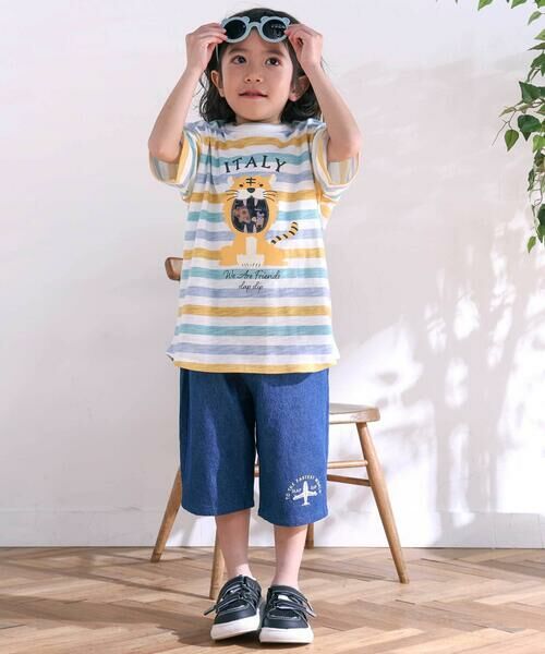 SLAP SLIP / スラップ スリップ ショート・ハーフ・半端丈パンツ | 飛行機くるま裾刺しゅうデニムヒッコリー5.5分丈パンツ(80~130cm) | 詳細4