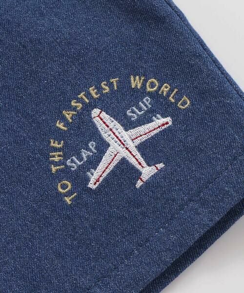 SLAP SLIP / スラップ スリップ ショート・ハーフ・半端丈パンツ | 飛行機くるま裾刺しゅうデニムヒッコリー5.5分丈パンツ(80~130cm) | 詳細7