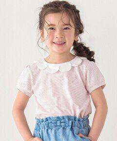 SLAP SLIP / スラップ スリップ Tシャツ | スカラップ襟後ろゴム無地ボーダーTシャツ(80~130cm)