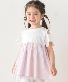 SLAP SLIP / スラップ スリップ Tシャツ | キラキラチュール切り替え肩あきトップス(80~130cm)