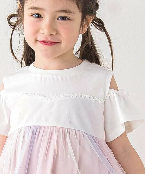 SLAP SLIP / スラップ スリップ Tシャツ | キラキラチュール切り替え肩あきトップス(80~130cm) | 詳細3