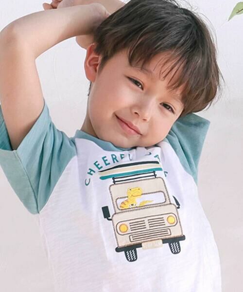 SLAP SLIP / スラップ スリップ Tシャツ | 飛行機クルマ恐竜刺しゅうプリントラグランTシャツ(80~130cm) | 詳細2