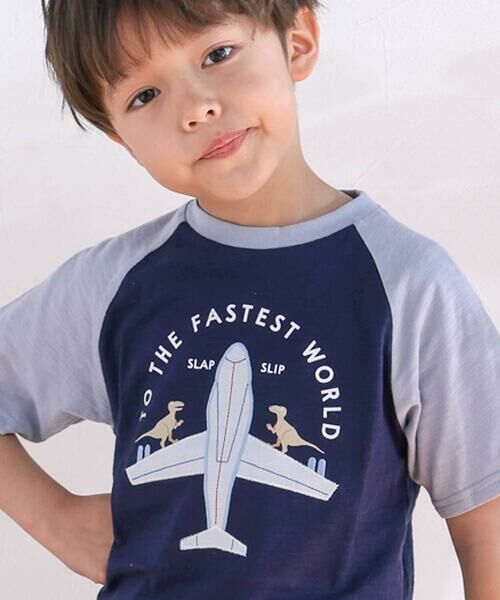SLAP SLIP / スラップ スリップ Tシャツ | 飛行機クルマ恐竜刺しゅうプリントラグランTシャツ(80~130cm) | 詳細13