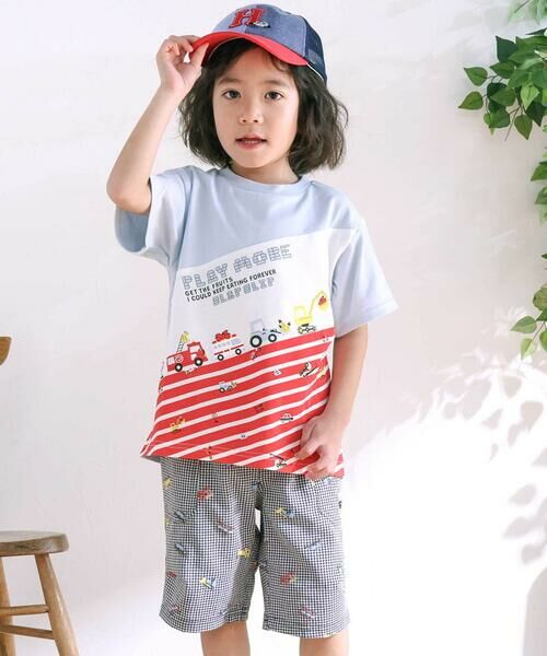 SLAP SLIP / スラップ スリップ Tシャツ | 切り替えはたらくくるまボーダープリント半袖Tシャツ(80~130cm) | 詳細2