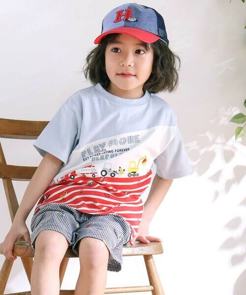 SLAP SLIP / スラップ スリップ Tシャツ | 切り替えはたらくくるまボーダープリント半袖Tシャツ(80~130cm) | 詳細3