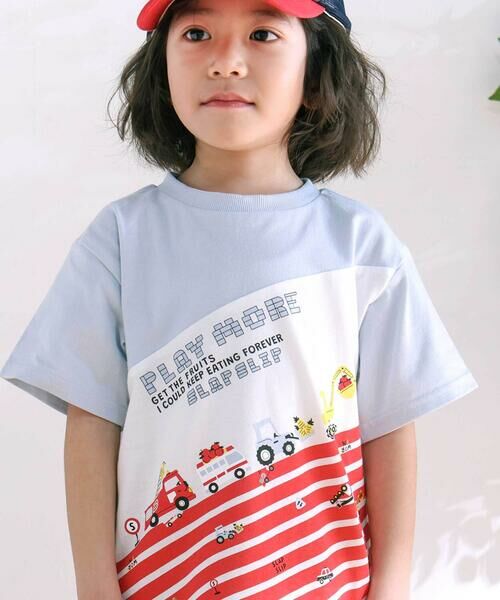 SLAP SLIP / スラップ スリップ Tシャツ | 切り替えはたらくくるまボーダープリント半袖Tシャツ(80~130cm) | 詳細4