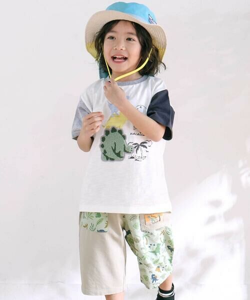 SLAP SLIP / スラップ スリップ Tシャツ | 恐竜ピラミッドプリントサガラ刺しゅう袖配色Tシャツ(80~130cm) | 詳細2