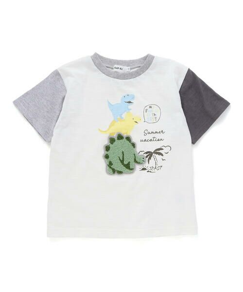 SLAP SLIP / スラップ スリップ Tシャツ | 恐竜ピラミッドプリントサガラ刺しゅう袖配色Tシャツ(80~130cm) | 詳細4
