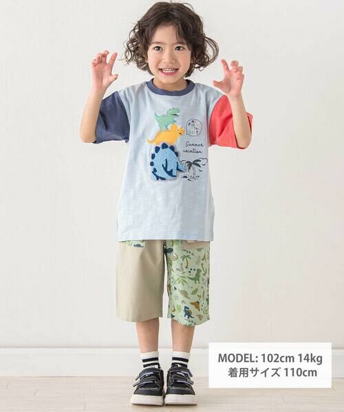 SLAP SLIP / スラップ スリップ Tシャツ | 恐竜ピラミッドプリントサガラ刺しゅう袖配色Tシャツ(80~130cm) | 詳細6