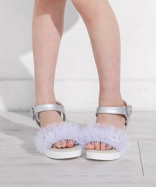 SLAP SLIP / スラップ スリップ サンダル | キラキラくしゅくしゅチュールお花モチーフ付きウェッジソールサンダル(16~21cm) | 詳細1