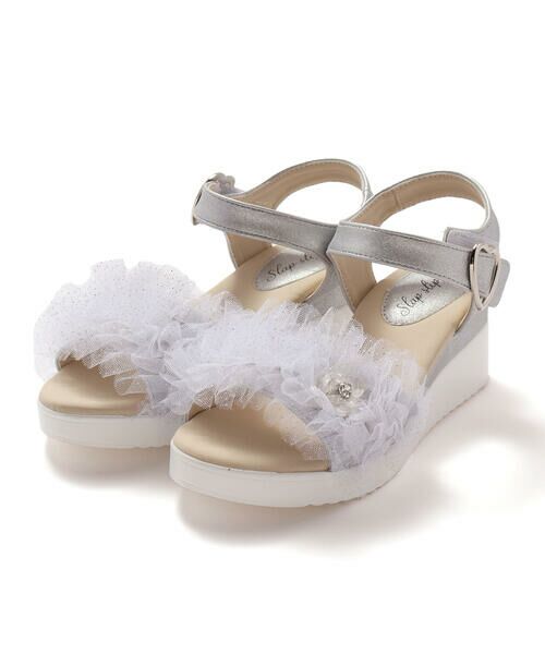 SLAP SLIP / スラップ スリップ サンダル | キラキラくしゅくしゅチュールお花モチーフ付きウェッジソールサンダル(16~21cm) | 詳細4