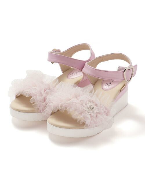SLAP SLIP / スラップ スリップ サンダル | キラキラくしゅくしゅチュールお花モチーフ付きウェッジソールサンダル(16~21cm) | 詳細12